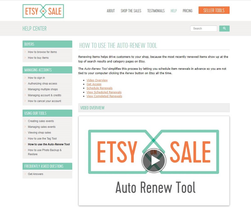 Etsy's Auto renew tool