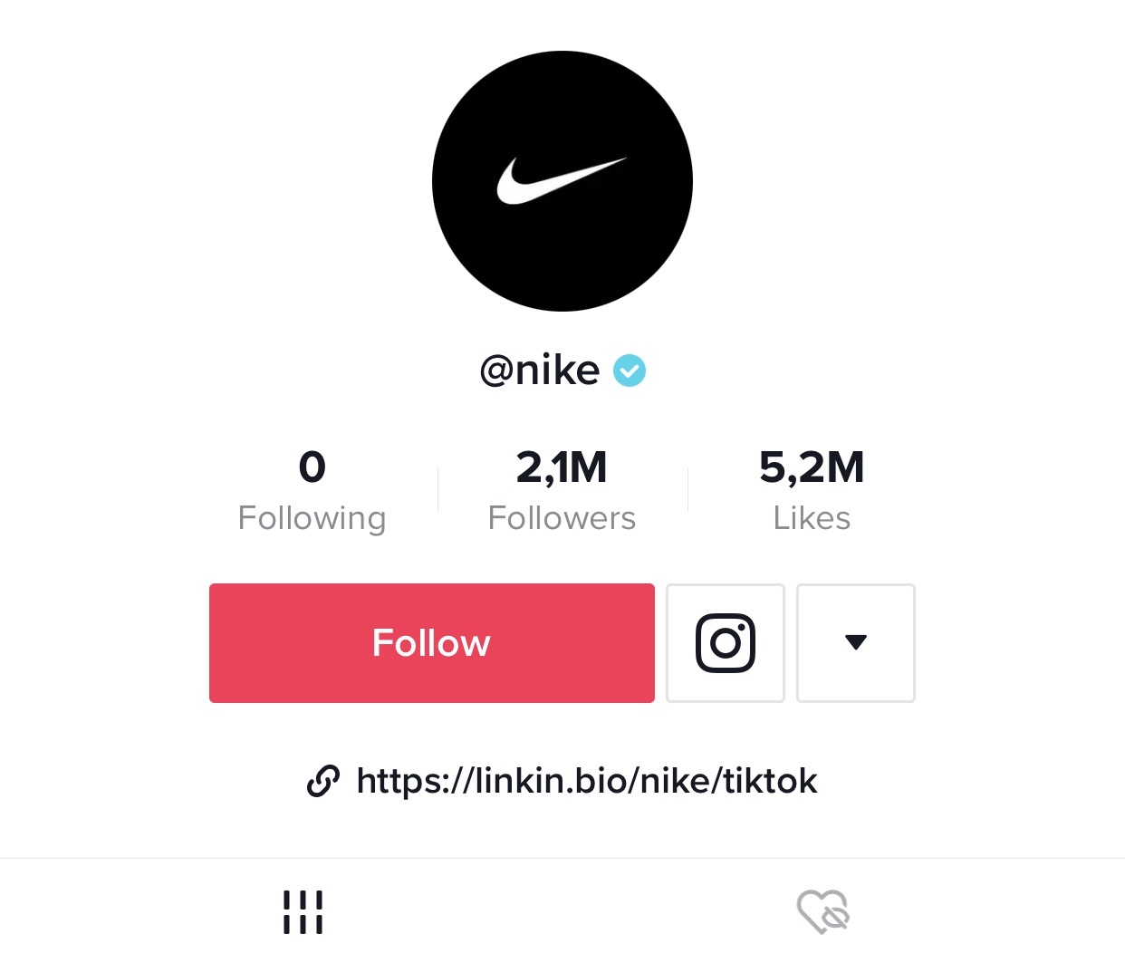 Nike TikTok bio