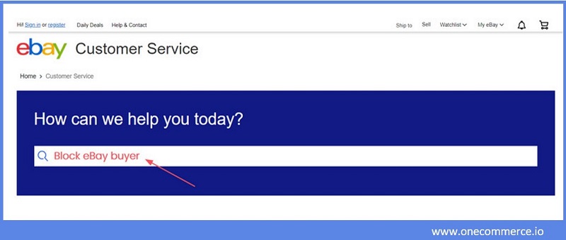 Search for “Block eBay buyer” and a blue button will appear