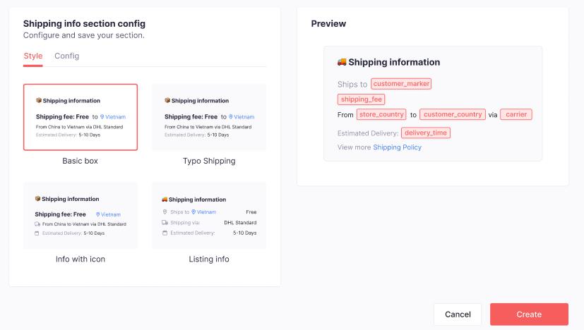 choose shipping info template
