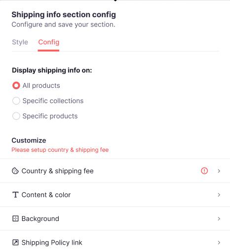 configure shipping info settings