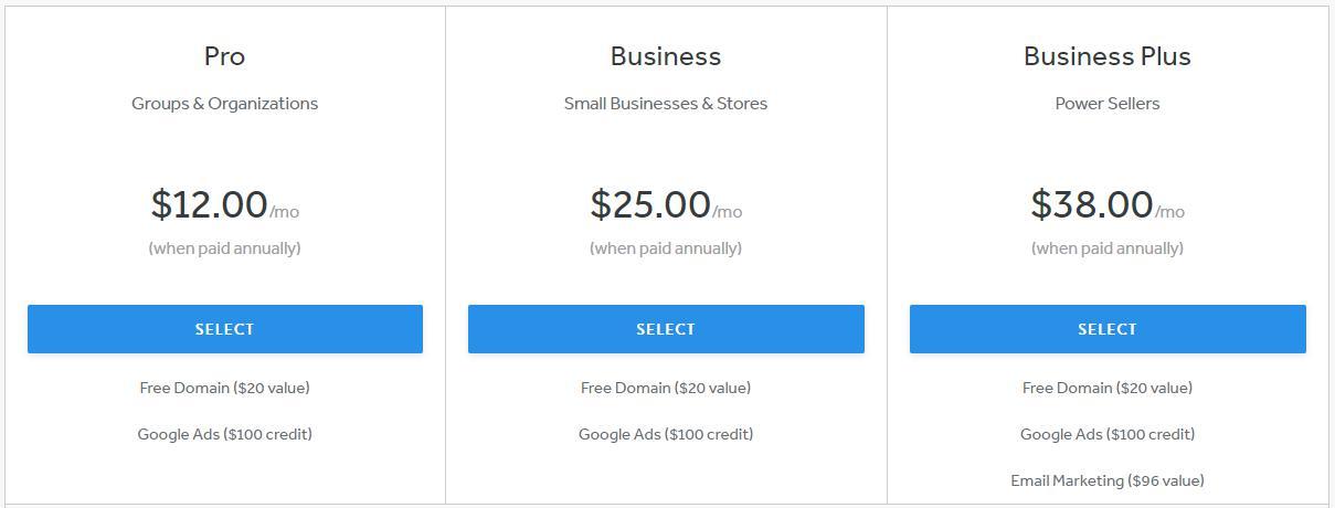 weebly pricing plans