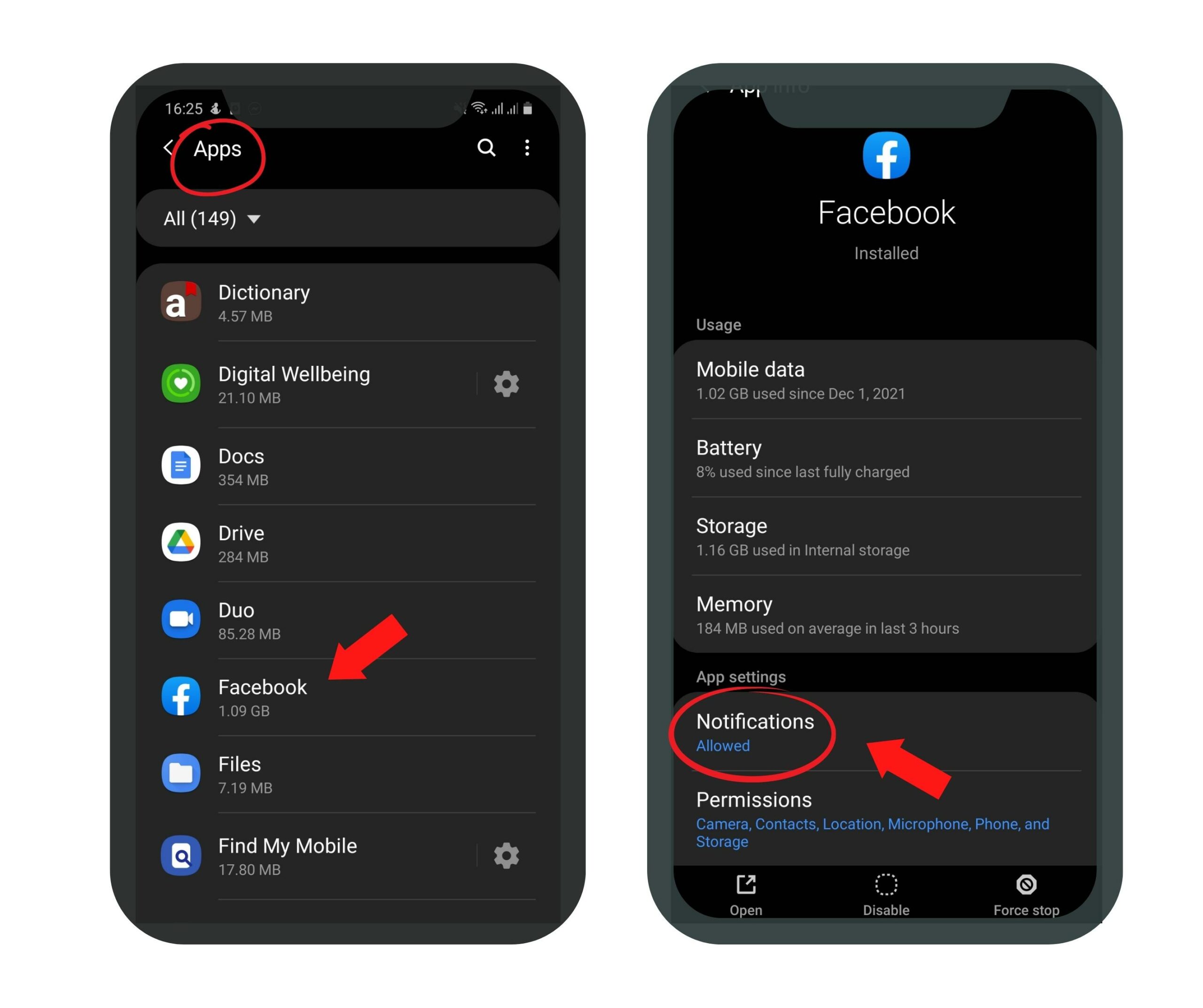 Open the “Settings” tab on your smartphone and select the notifications tab