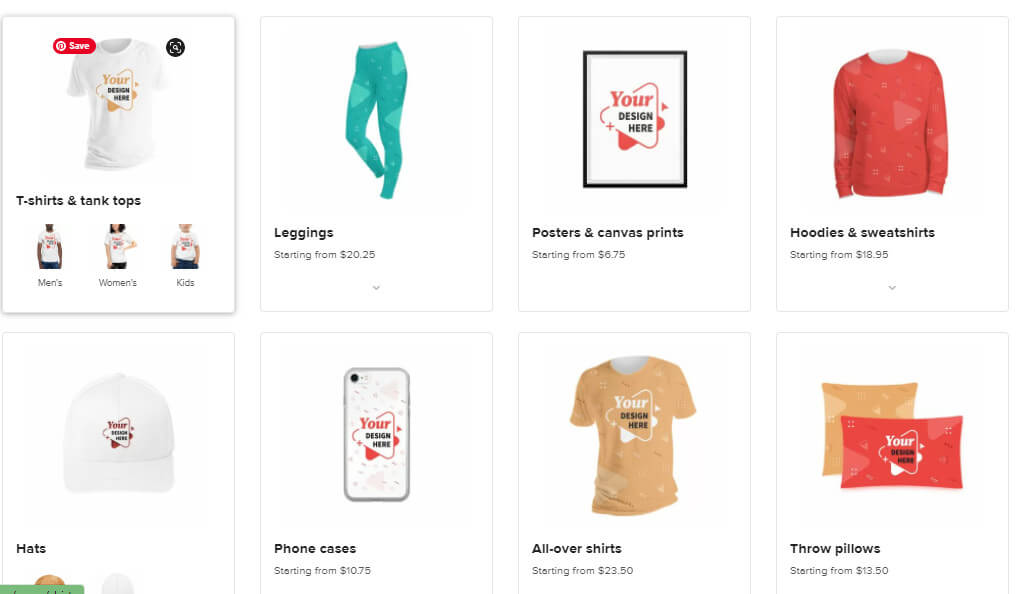 Printful's website has all products you need.