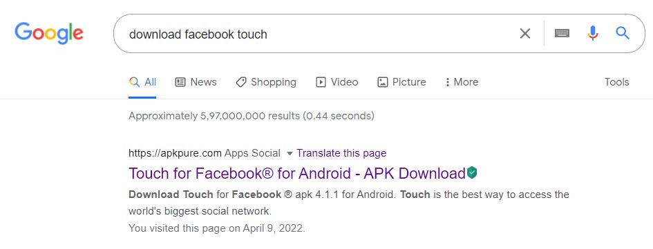Search for Facebook-Touch in web browser