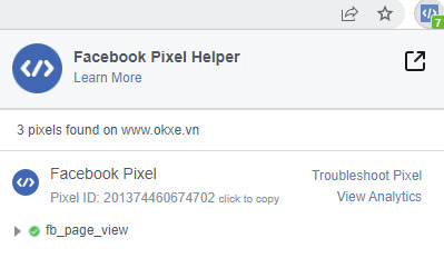 The small icon will turn blue when you enter any website that uses Facebook Pixel 