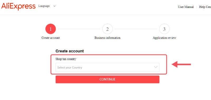 Click drop-down box for choosing your country