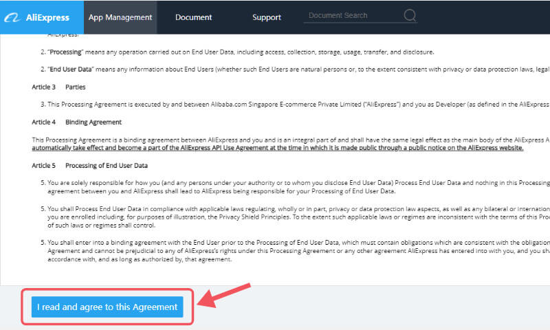 Remember to choose the Open Platform Agreement box