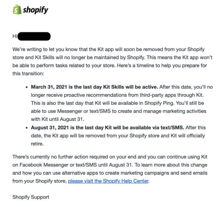 Shopify shut down Kit