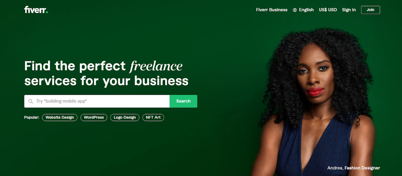 The interface of Fiverr- one of Linkedin competitors