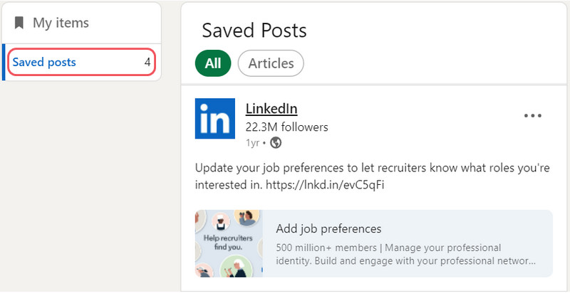 linkedin open saved posts