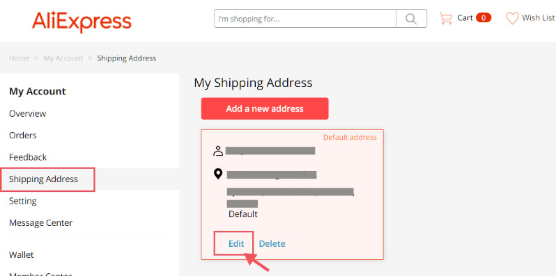 Change the AliExpress shipping