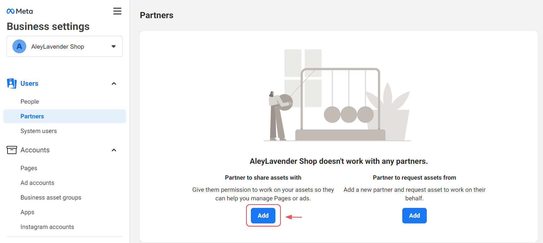 “Partner to share assets with” → Add