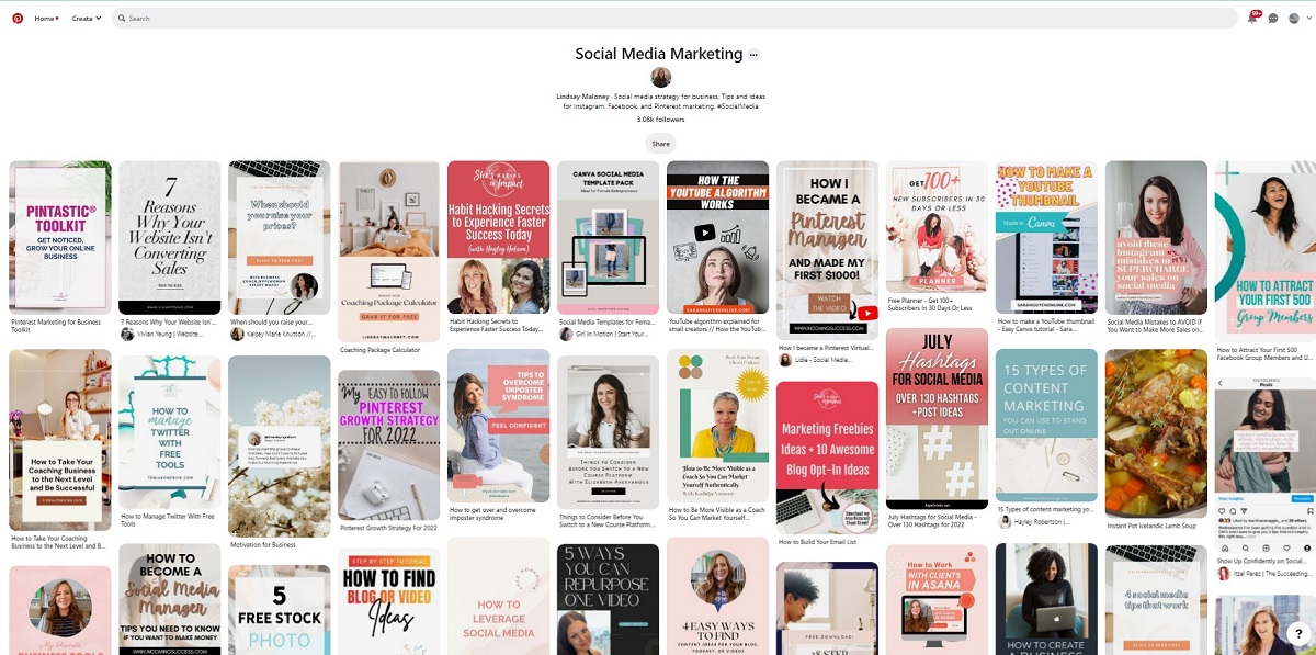 Social media marketing board is where you put all the pins related to the topic.