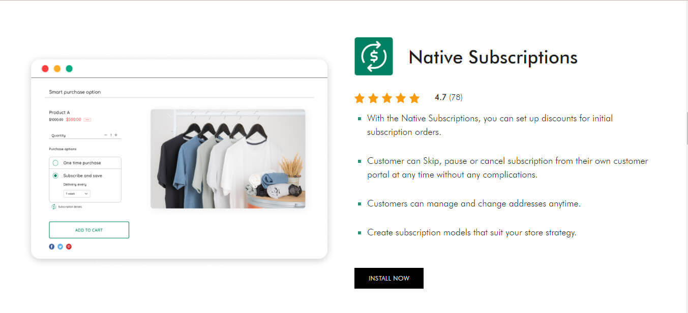 Native Subscriptions is the best Shopify subscription app for stores that sell subscription products.