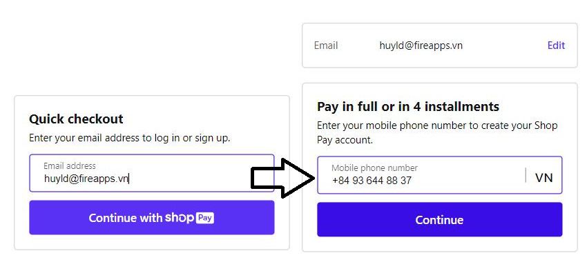 save email address and phone number with shop pay