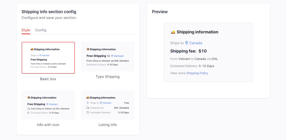 With OneSection, you can add a shipping info section on your product pages 
