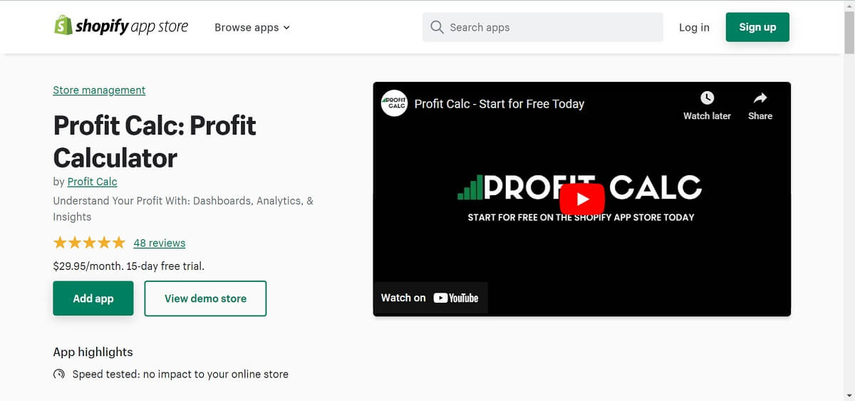 Profit Calc is one of the most straightforward profit calculator on Shopify