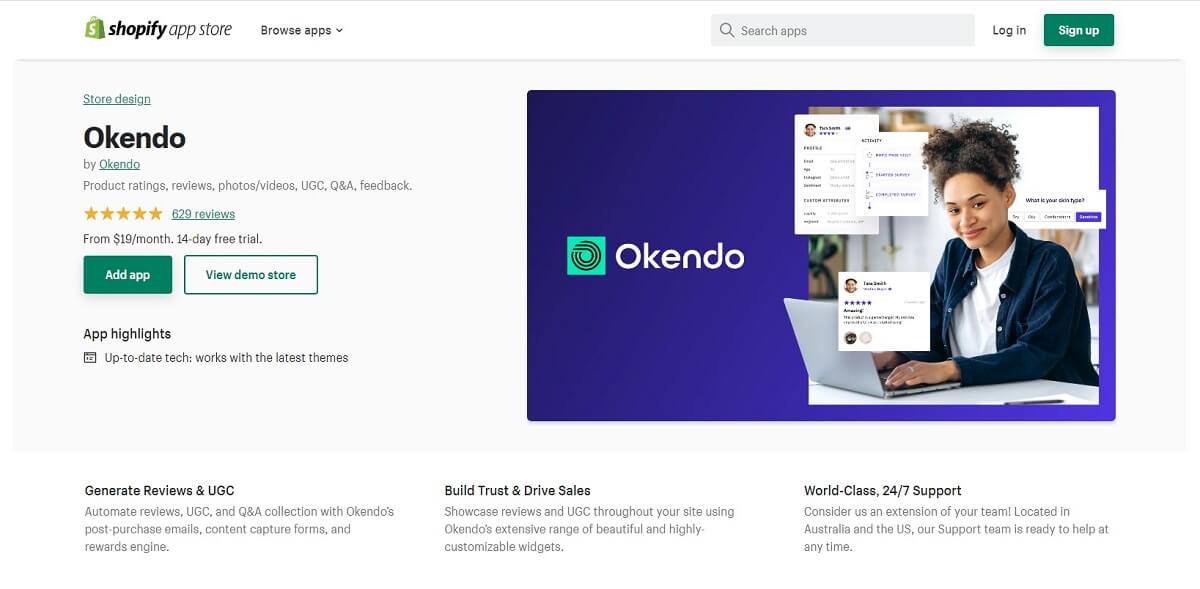 Okendo lets you send review requests via email and display any reviews on your website
