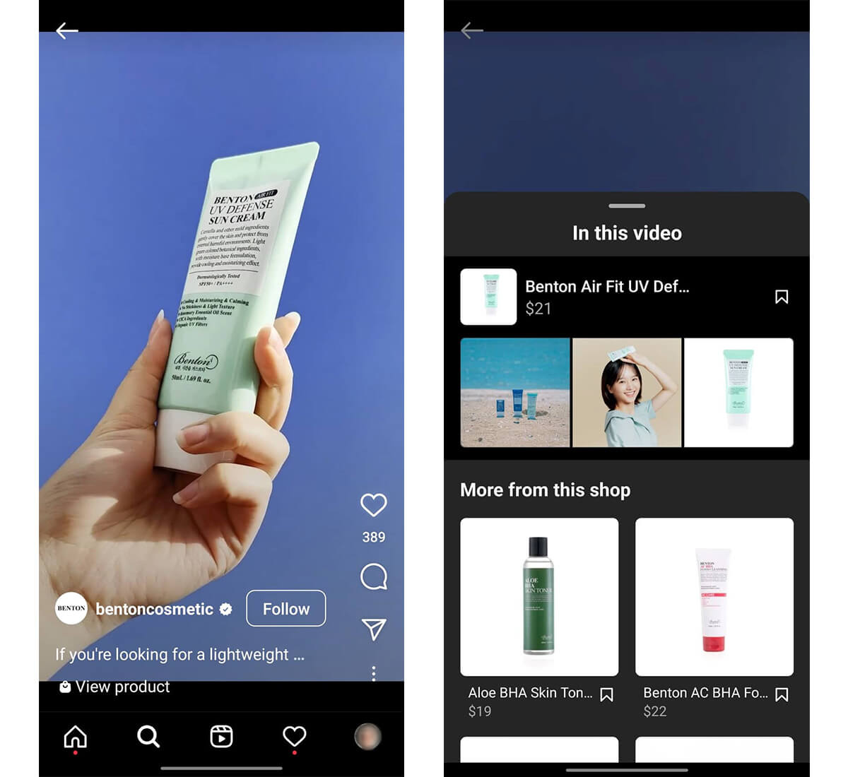 How Benton cosmetic use shoppable videos on the Instagram