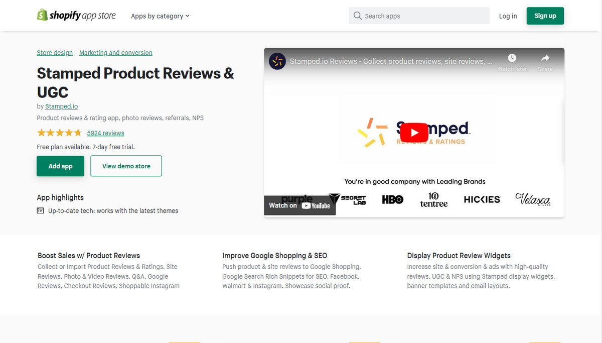 Shopify review page