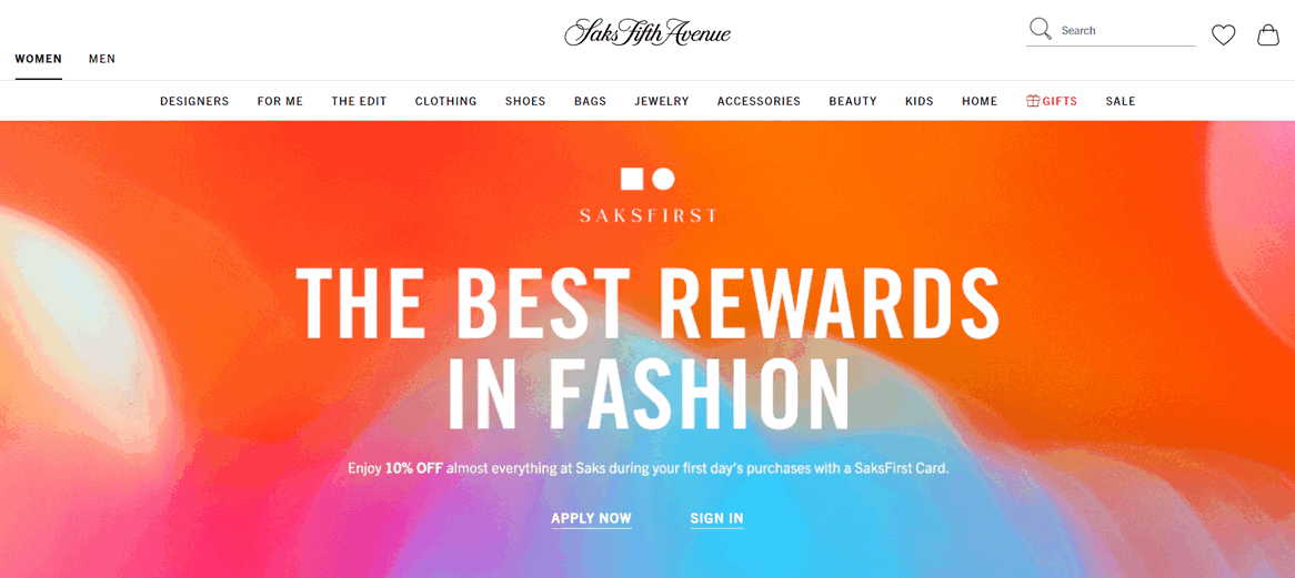 SaksFirst is divided into five tiers which is a great practice for the best luxury loyalty programs