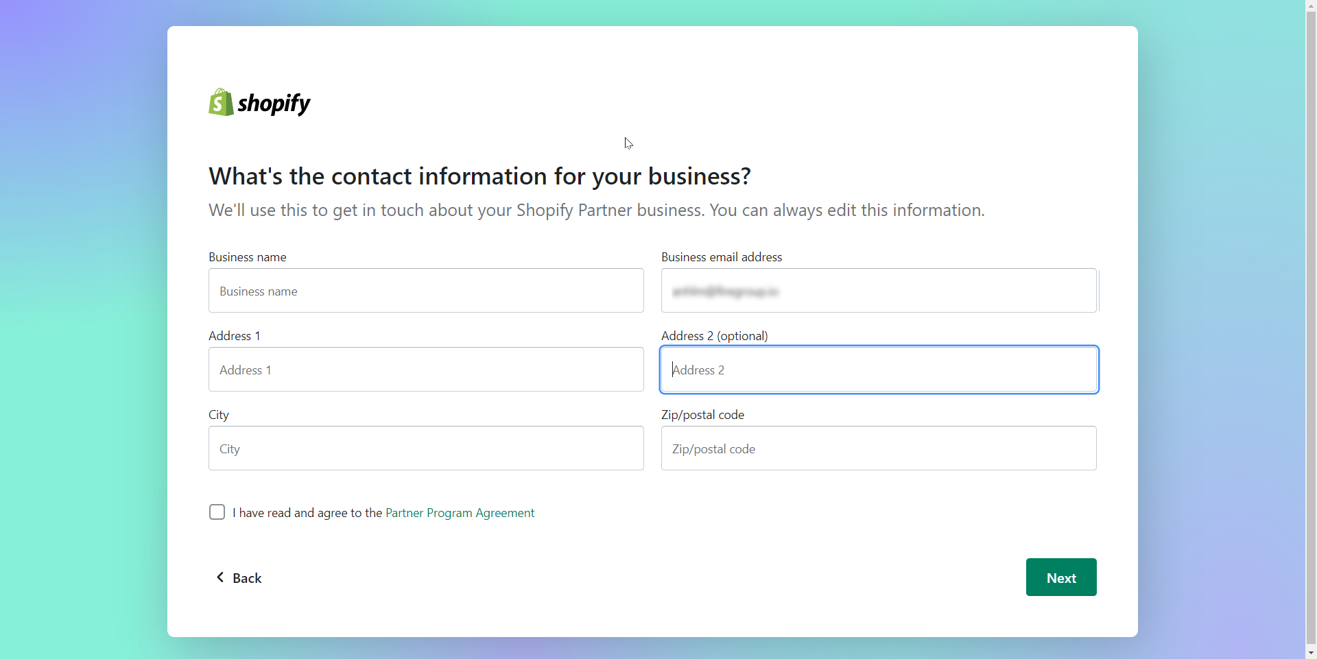business contact information shopify partners