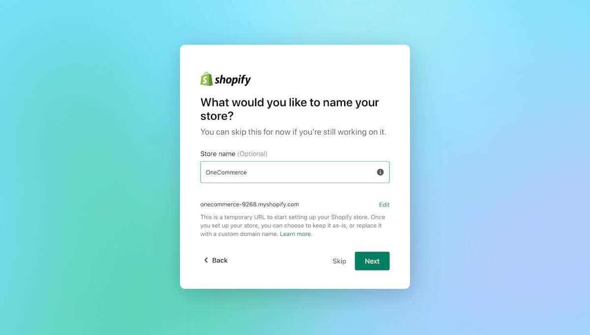 Shopify register process