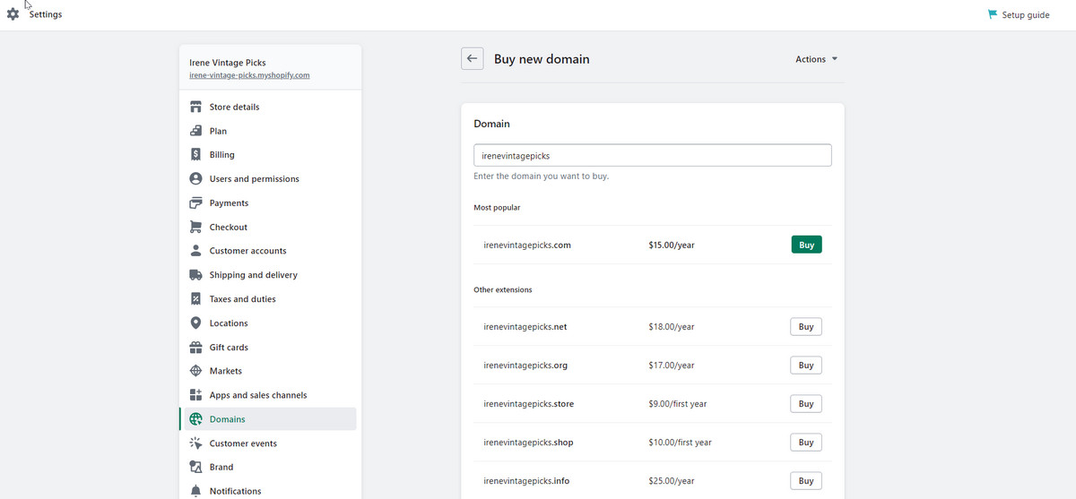 how to sell on shopify - buy a new domain