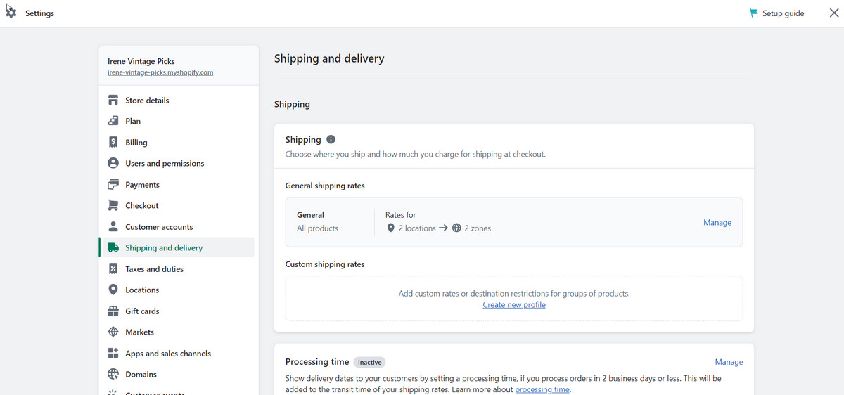 shipping and delivery settings in shopify