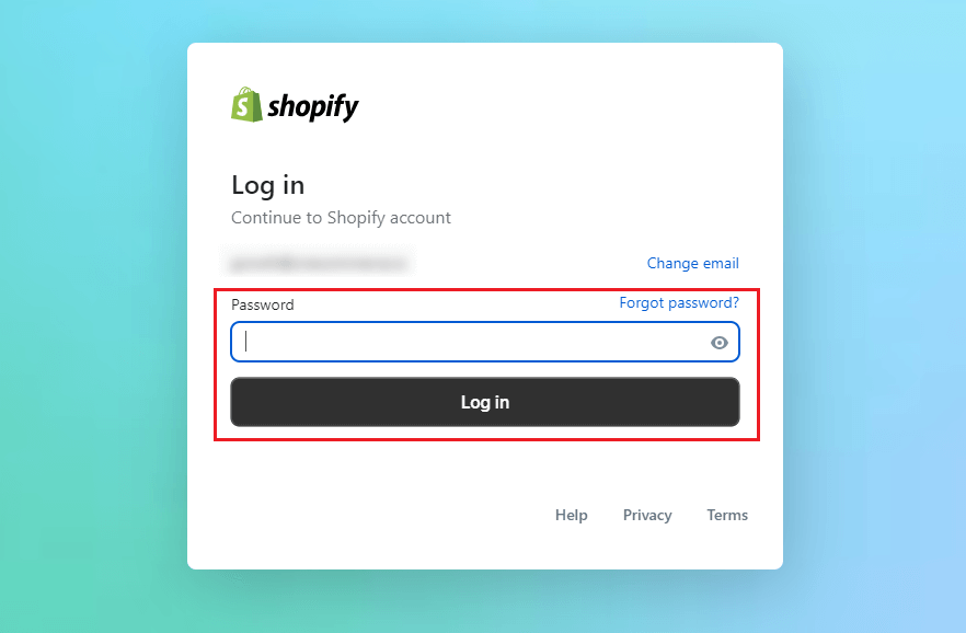 shopify log in email password