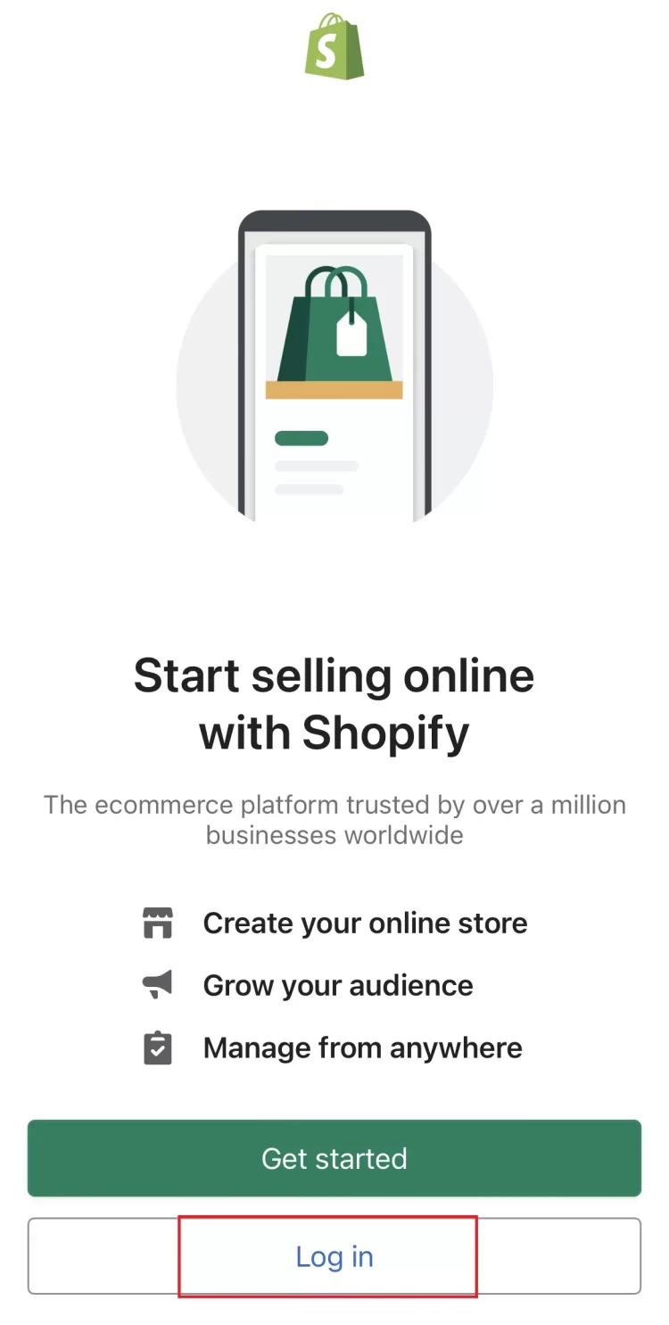 shopify mobile log in - click login shopify app