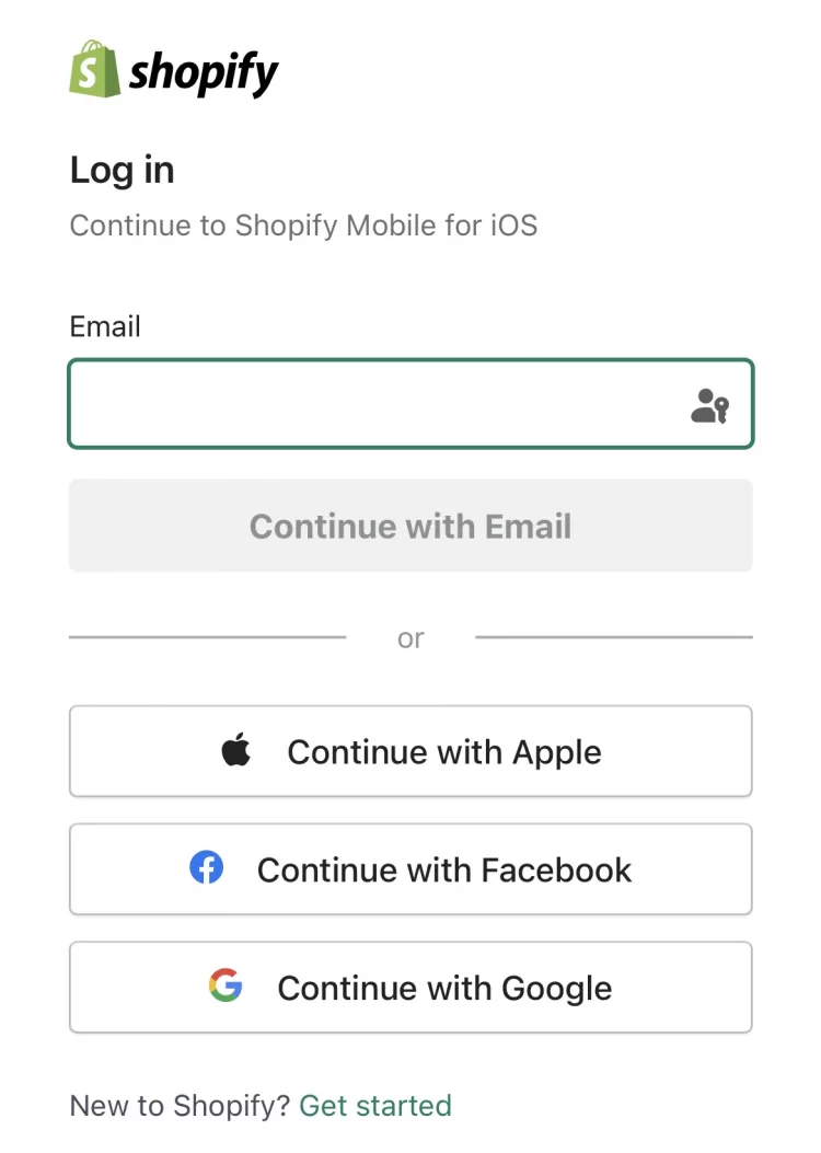 shopify mobile log in - email address shopify app