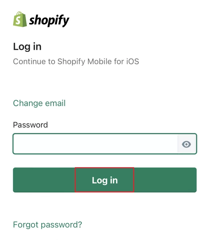 shopify mobile log in - submit password