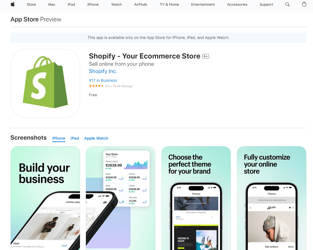 shopify on app store