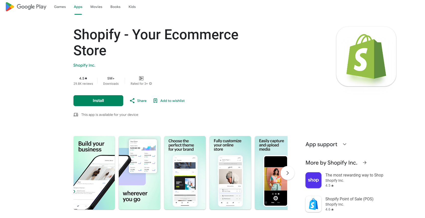 shopify on google play store