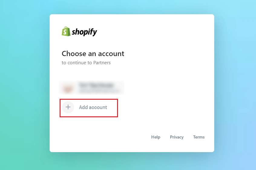 shopify partners choose an account