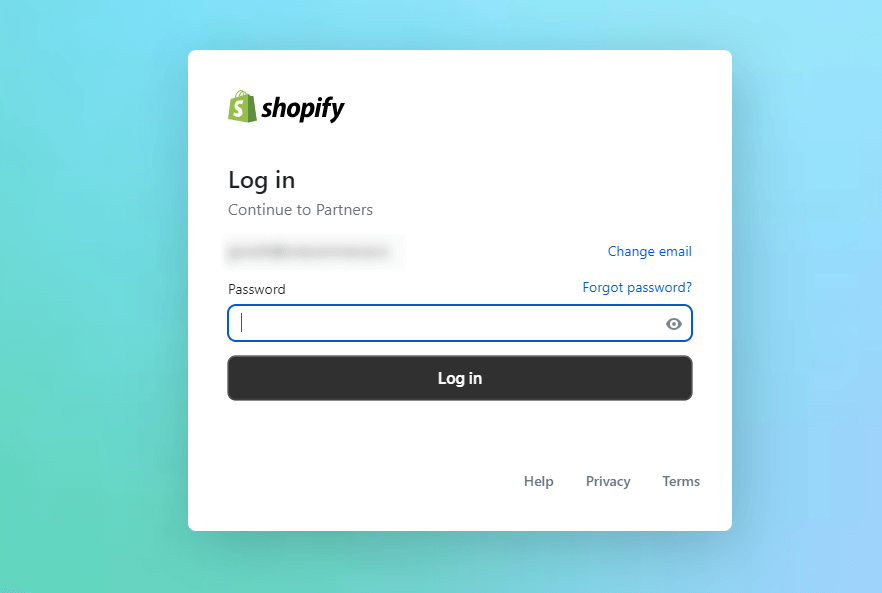 shopify partners log in email password
