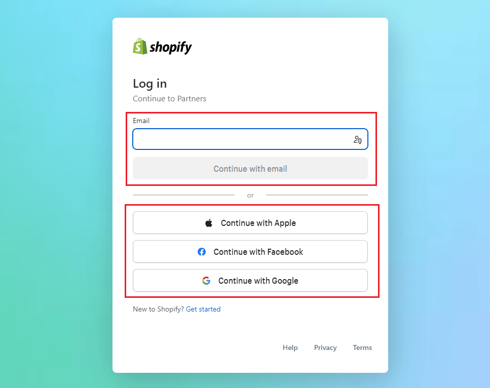 shopify partners log in