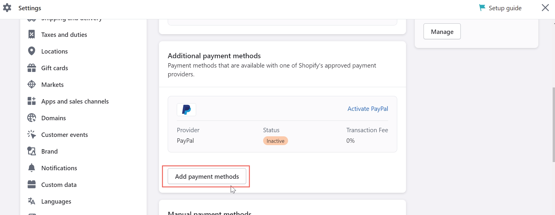 add shopify payment method