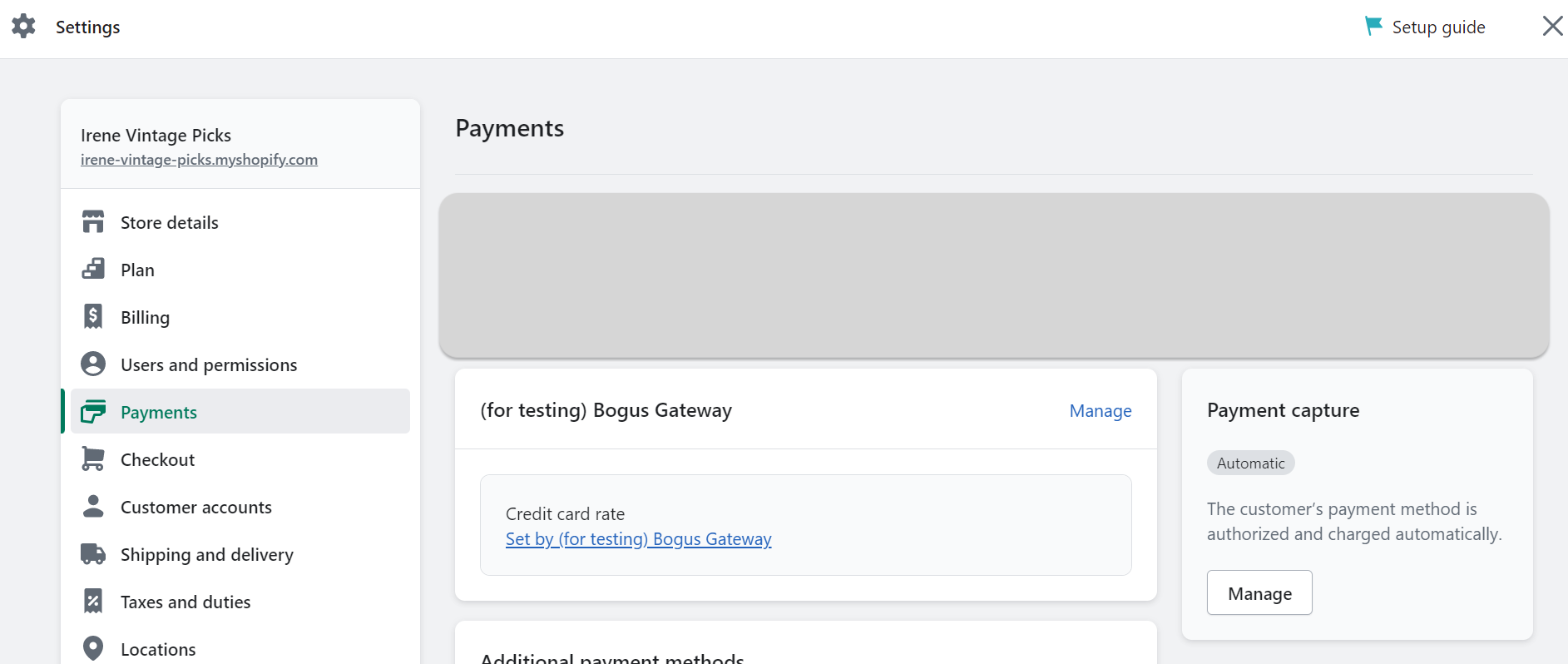 go to payments in shopify settings