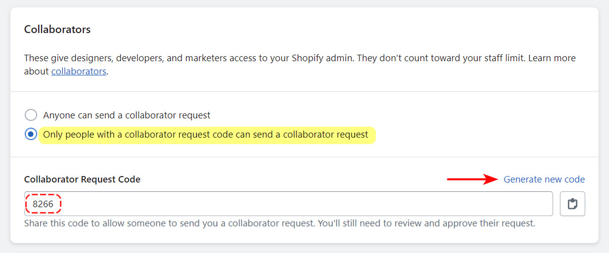 collaborators access code in shopify