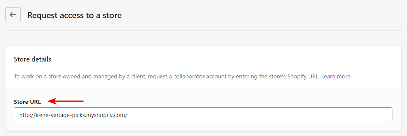 enter store URL - how to give access to collaborator in shopify