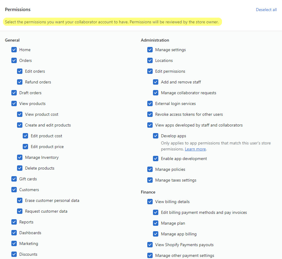 set the permission for collaborator - how to give collaborator access in shopify