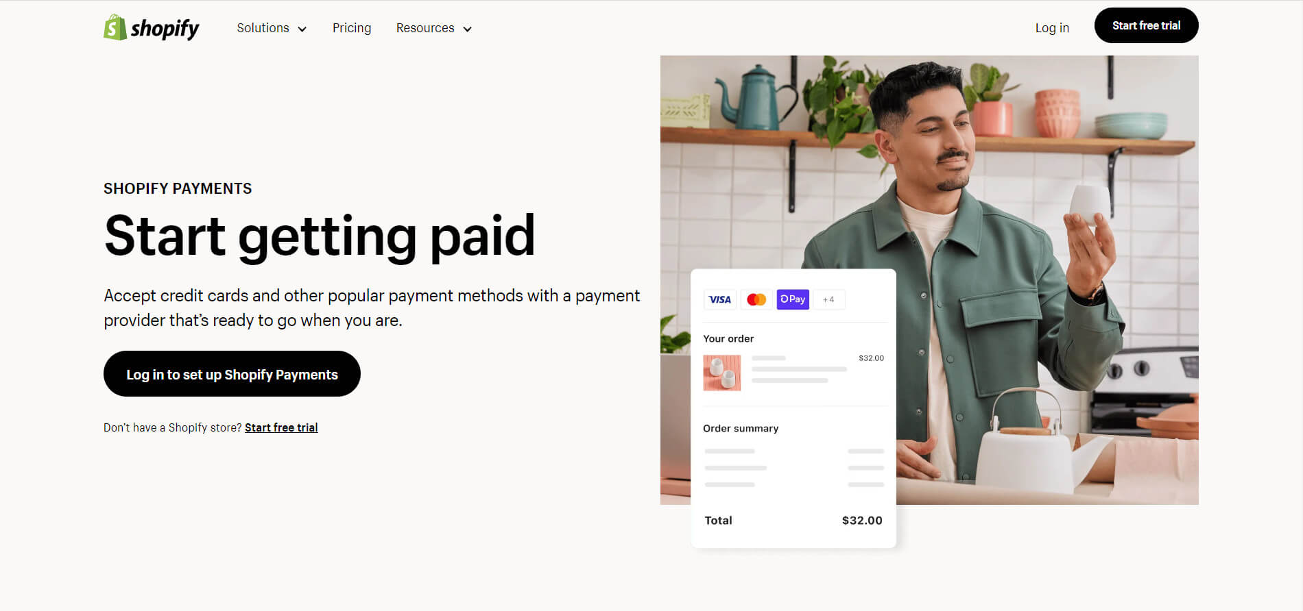 Shopify Payments sign-up page