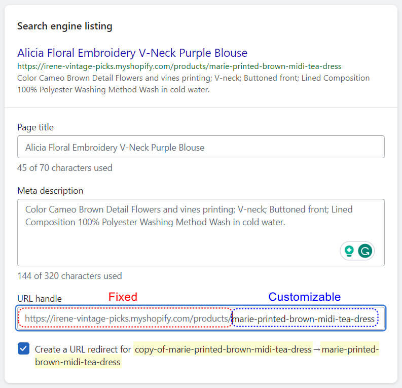 Shopify SEO editor