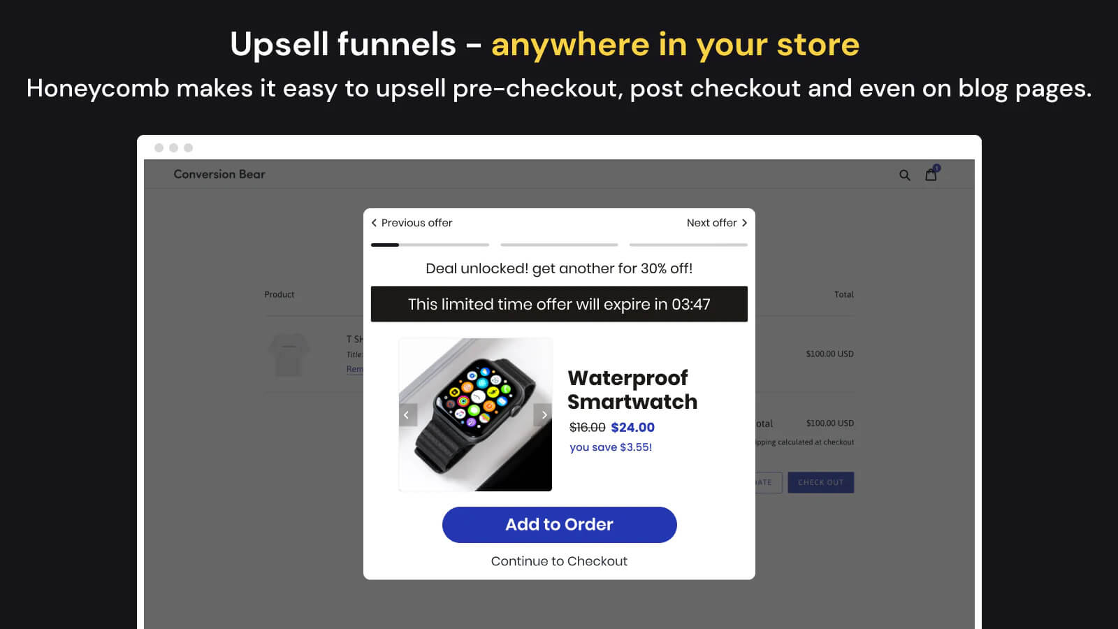 Honeycomb Upsell & Cross Sell Shopify upsell app