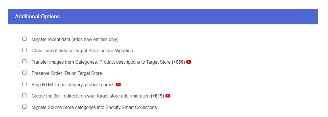Select Additional Options - woocommerce to shopify