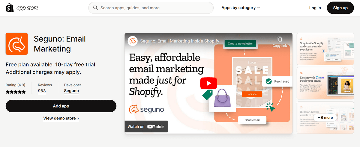 #9 Top Shopify Email Marketing App - Seguno