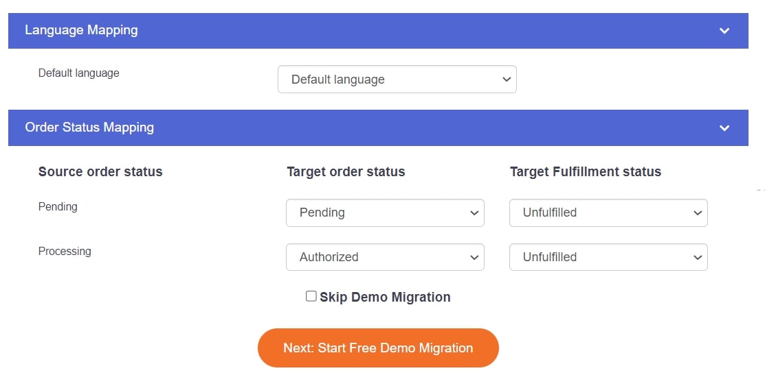 Start Full Migration - woocommerce to shopify